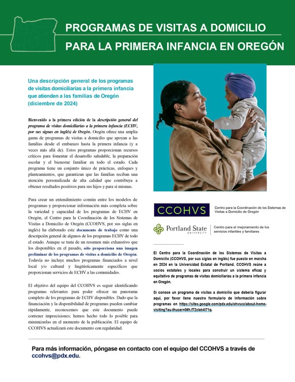 Screenshot of Programas de visitas a domicilio para la primera infancia en oregón (SPANISH) (SPANISH) PDF