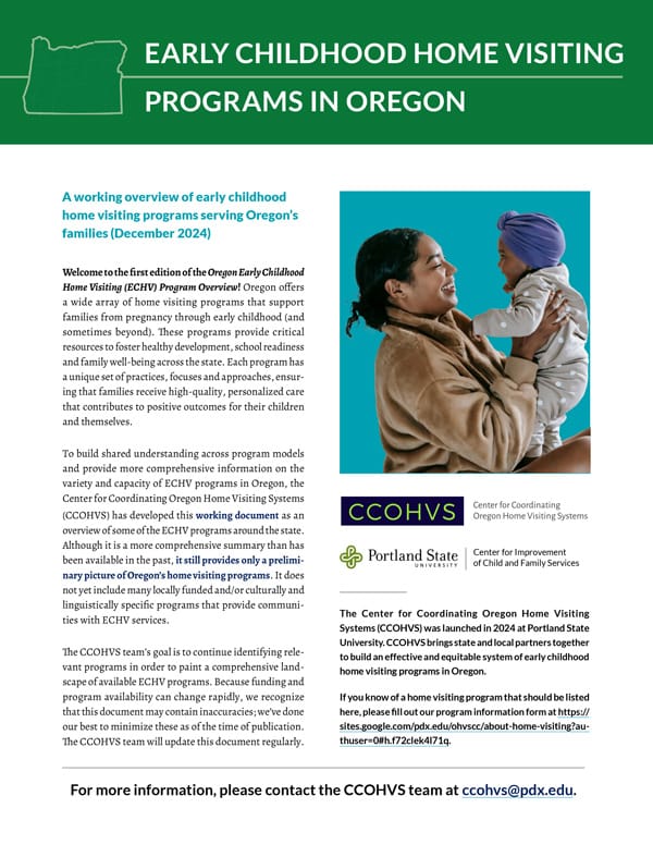Screenshot of Early Childhood Home Visiting Programs in Oregon (ENGLISH) PDF