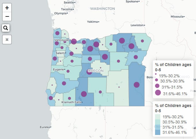 Screenshot of ELMO, the Early Learning Map for Oregon
